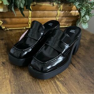 Wild Fable Black Patent Platform Loafer Mules Chunky Heel Size 6.5 New